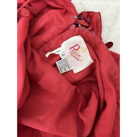 Precious Formals Sequined Dress Bright Red Sz 6 Sleeveless Low Back Maxi Prom - Picture 4 of 7